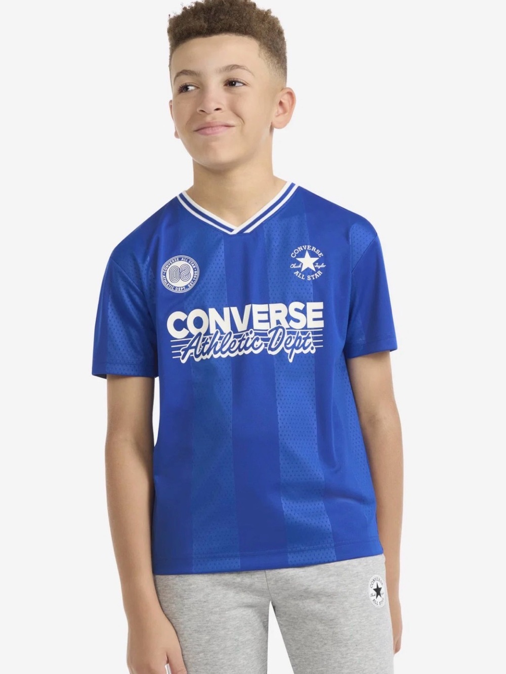 Converse Boys' Royal Blue Athletic Dept. Short Sleeve V-Neck Shiny Jersey XL NWT